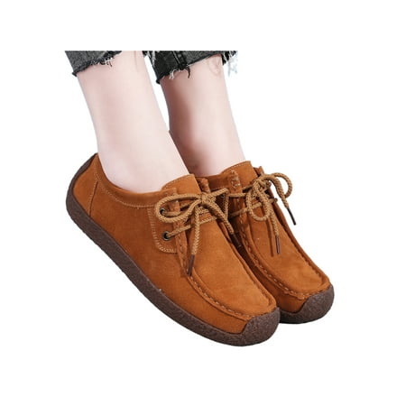 

Ritualay Women Loafers Shoes Casual Shoes Classic Boat Shoes Lace Up Flats Comfy Loafers Wide Width Brown 7.5