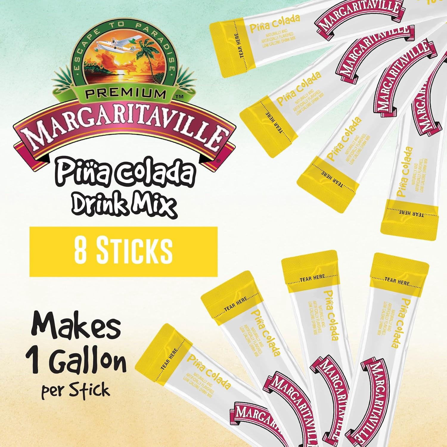 Margaritaville Sugar Free Powdered Drink Mix, Piña Colada, 8 Count Gallon Pitcher Packets