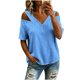 thumbnail image 2 of Neewe Women's 2026 Spring Summer Striped V Neck Short Sleeve Pullover Blouse Off Shoulder T-Shirts, 2 of 6