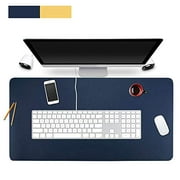 Lurowo Multifunctional Leather Computer Mouse Pad Office Writing Desk Mat Extended Gaming Mouse Pad, Non-Slip Waterproof Dual-Side Use Desk Protector, 35.4'' X 15.7''(Darkblue,Orange)