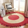 thumbnail image 2 of Indian Handwoven Braided Natural Jute with Multi Cotton Jhalar Round Rug, Bedroom, Entryways, Dining Room, Hallways, Kids' Rooms, Size - (3' Round), 2 of 2