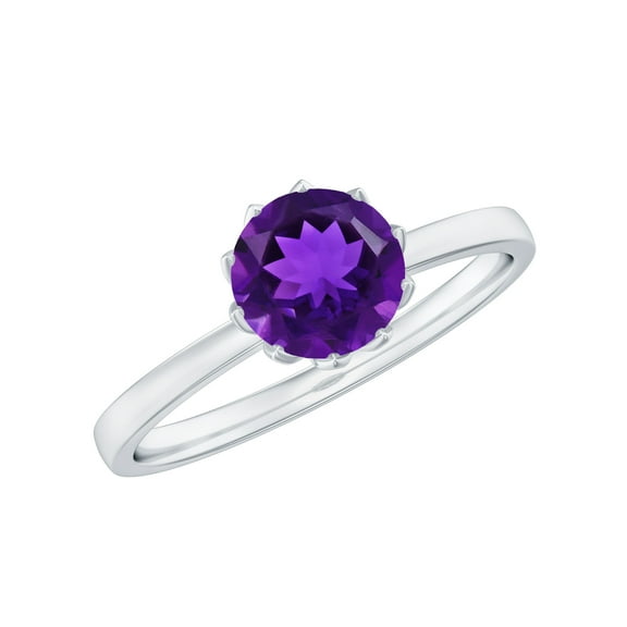 Rosec Jewels Solitaire Amethyst Engagement Ring 1 Carat - February Birthstone Ring for Women (7 mm, AAA Quality Certified), 925 Sterling Silver, US 4.00