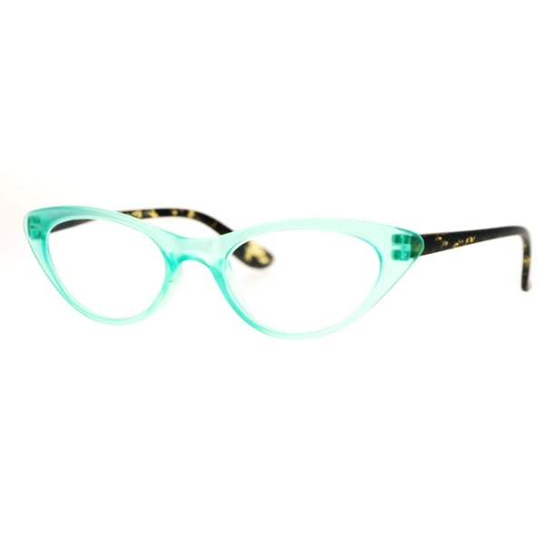 Womens Retro Design Narrow Cat Eye Plastic Reading Glasses Green +1.0
