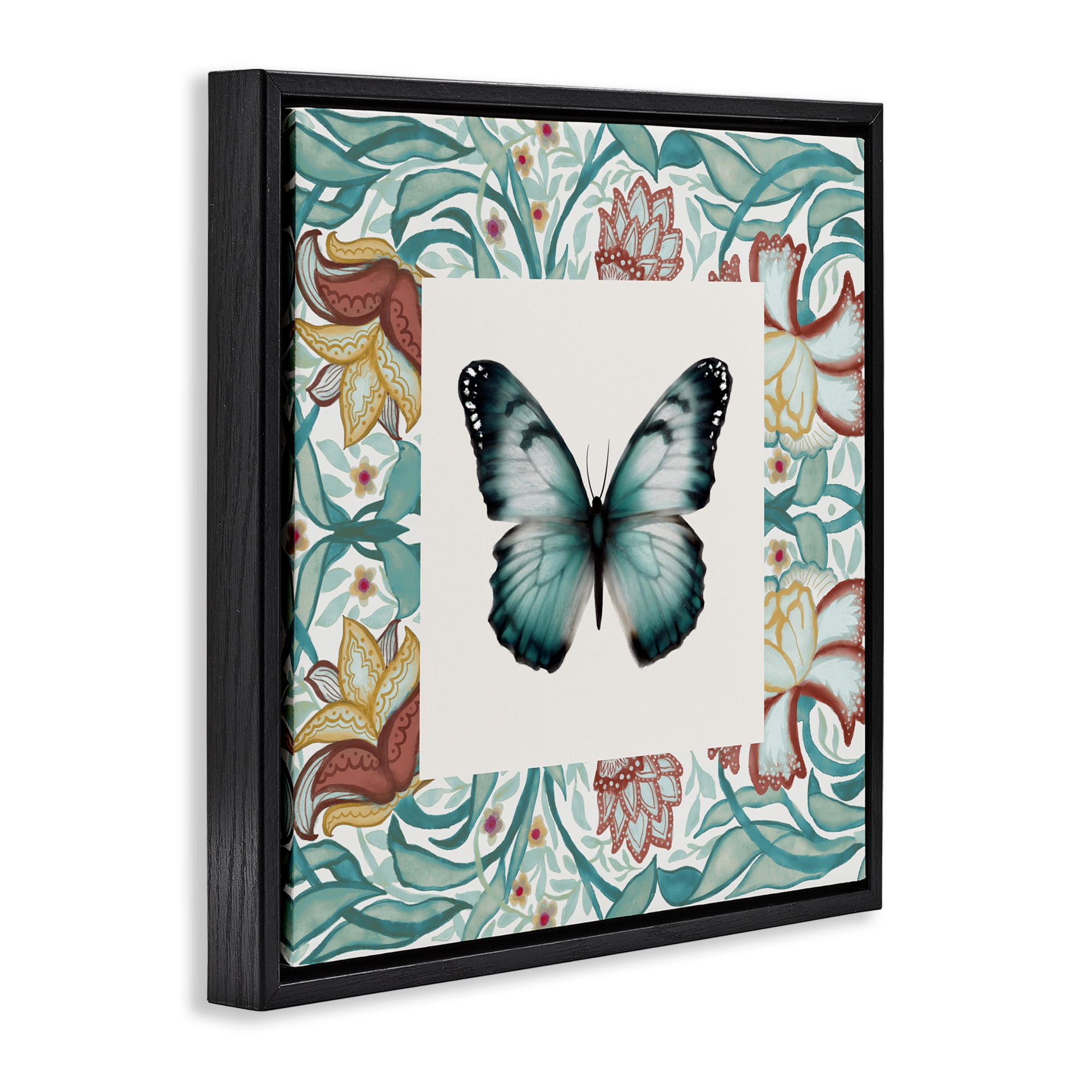 Stupell Industries Blue Toned Baroque Butterfly Black Framed Floater Canvas Wall Art, design by Elizabeth Medley