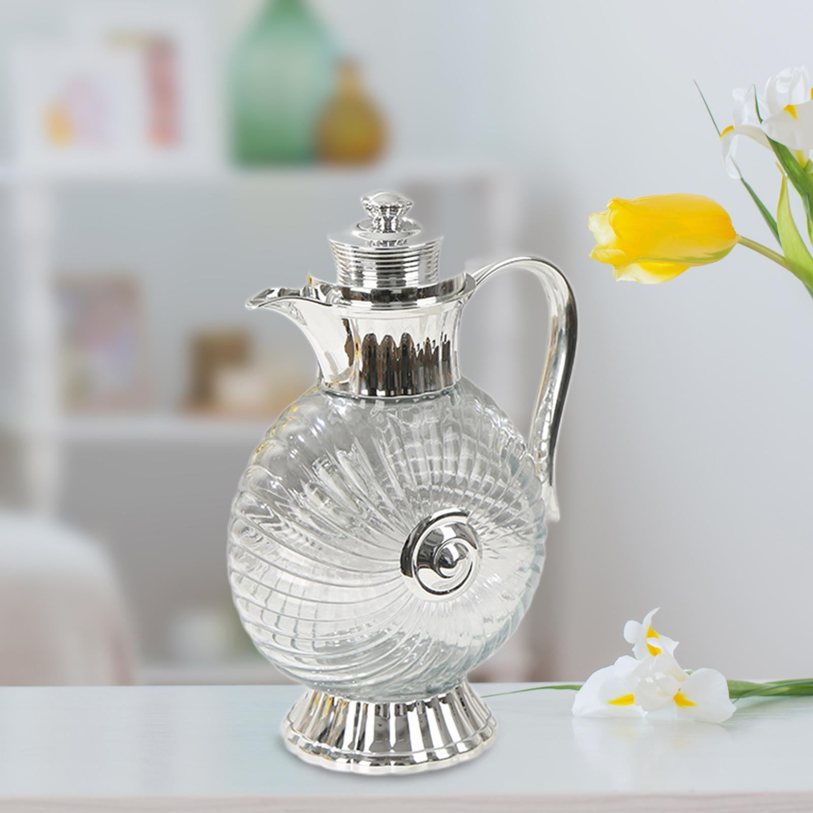 Fiocias Glass Pitcher Arabic Glass Carafe Lemonade Container 1.8L Coffee Server Portable Argent