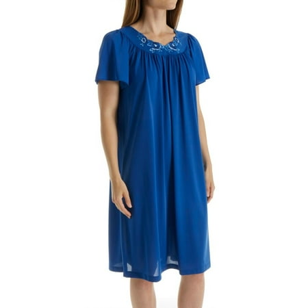 

Women s Shadowline 36280 Petals Short Sleeve Gown (Navy 2X)