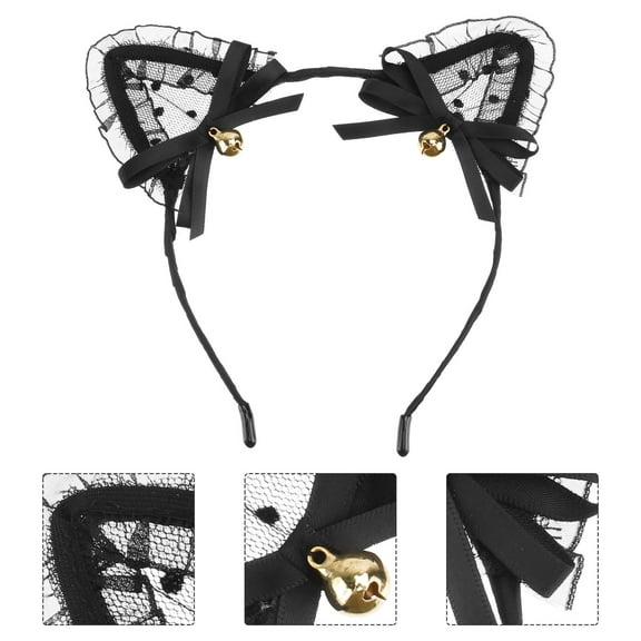BESTYASH 1Pack Lace Hair Net Cat Ears Headband Black for Women Party Decoration
