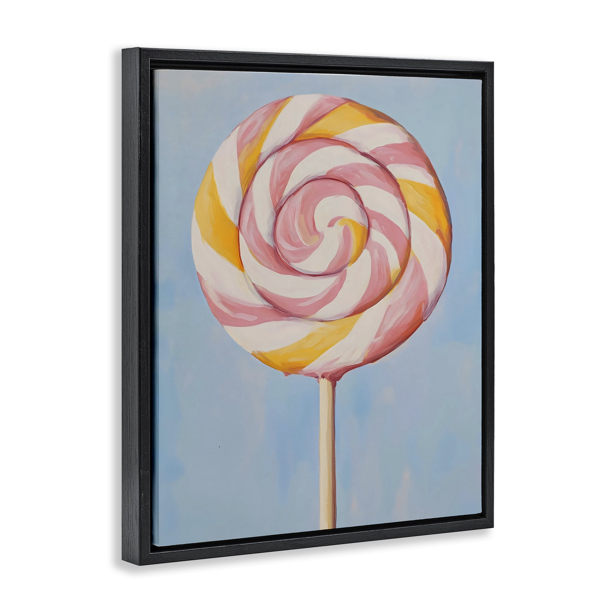 Stupell Industries Lollipop with Pink & Orange Swirl Black Framed Floater Canvas Wall Art, design by The Prints Vibe