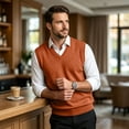 thumbnail image 7 of Meltox Men’s Wool Blend Vest Sweater V Neck Sleeveless Knitted Pullover Relaxed Fit Saffron XL, 7 of 7