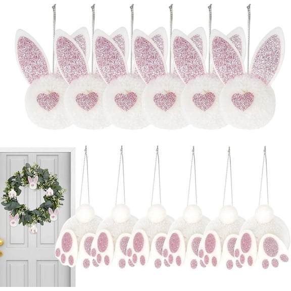 12Pcs Easter Hanging Ornaments, Plush Bunny Butt Ears Tree Decor, Easter Basket Stuffers, Party Favors Supplies Home Decoration(Q)