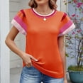 thumbnail image 6 of Posijego Womens Summer Short Sleeve Sweaters Striped Color Block Pullover Tops Lightweight Knit Sweater, 6 of 6