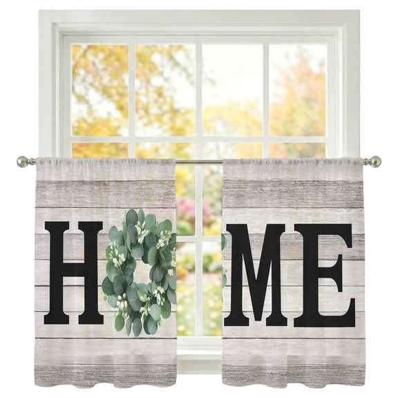 Orange Linen Stripes Sheer Curtains 45 inches Long, Farmhouse Light Filtering Sheer Window Curtains Rod Pocket Voile Drapes for Bedroom Living Room, 2 Panels