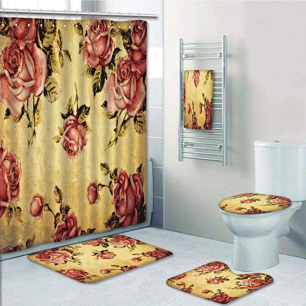 BOHO Color Art Deer Shower Curtain Bath Mat Toilet Cover Rug Bathroom Decor Set 
