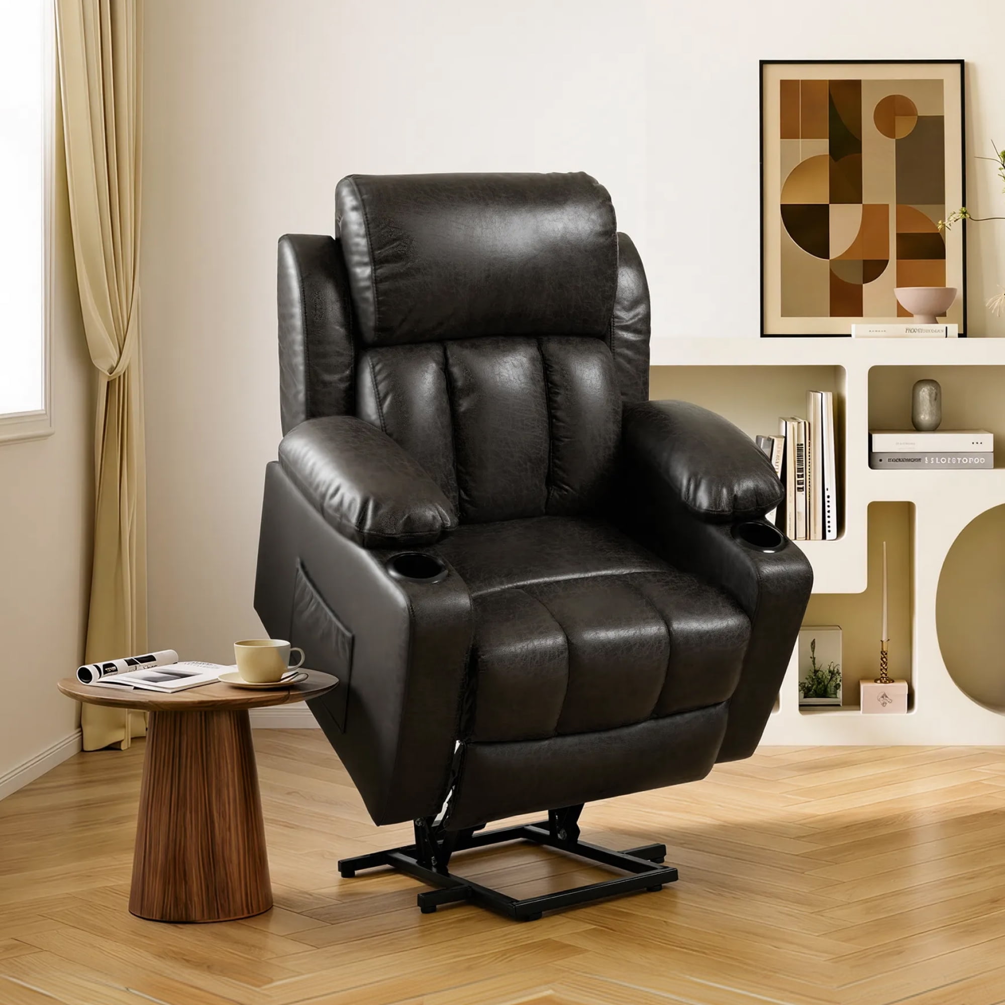 FLEXISPOT Power Lift Recliner Chair with Massage & Heat, Dual Motor Electric Lift Chair, Wide Seat Faux Leather Reclining Chair for Elderly, Soft Upholstered, Infinite Position, Living Room,L Size