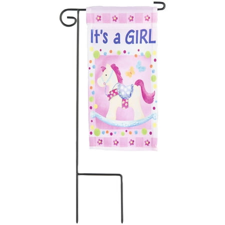 Miniature Pink Rocking Horse Flag It's A Girl Mini Plant Stake Banner Flag