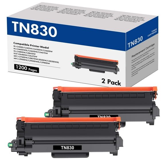 TN830 TN830XL Toner Cartridge Compatible for Brother TN830 TN-830 TN830XL HL-L2460DW HL-L2405W DCP-L2640DW MFC-L2820DW HL-L2400D L2405W L2480DW MFC-L2820DWXL Printer Ink Black 2-Pack