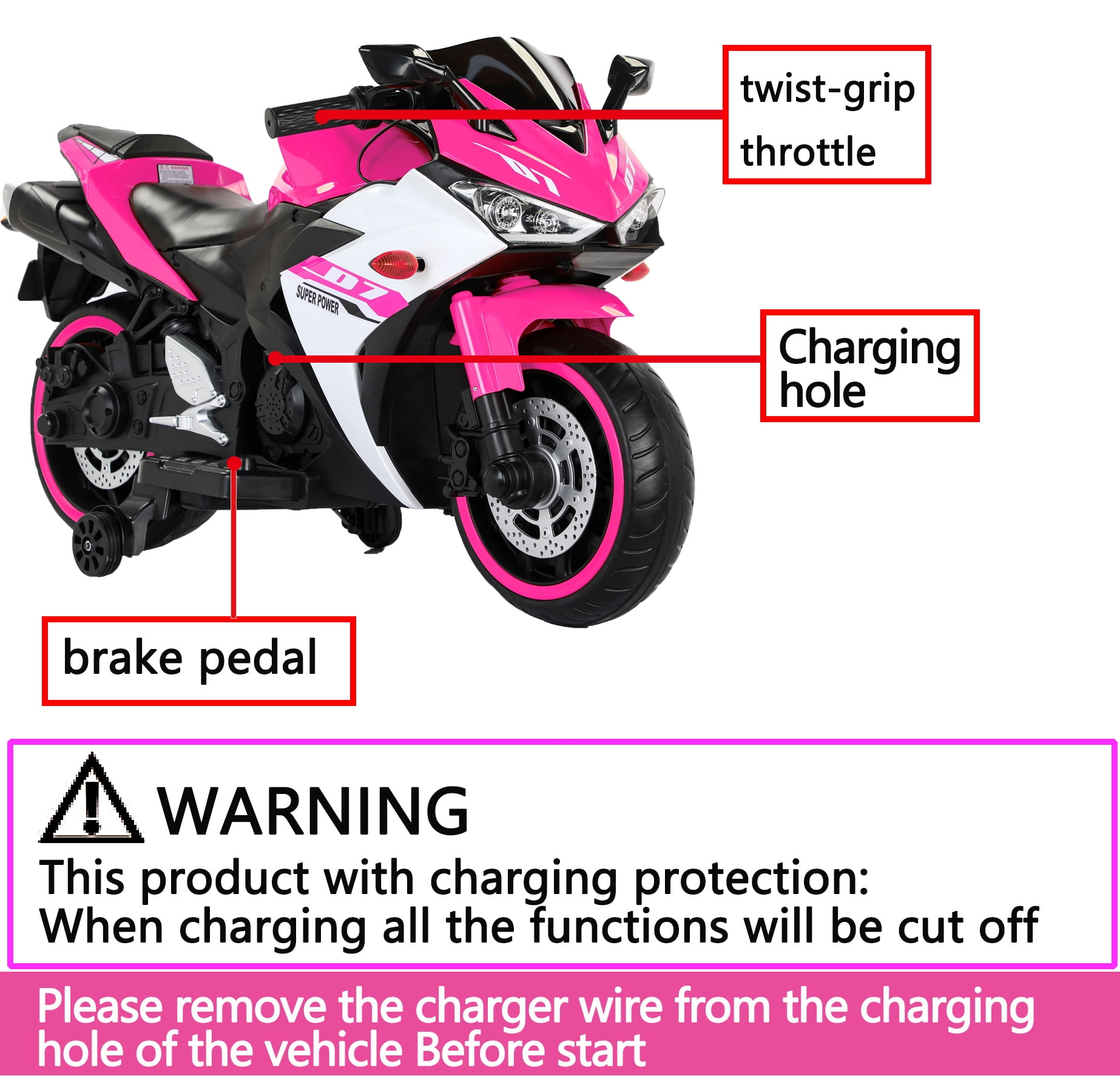 TAMCO Electric Motorcycle  Luminous Wheel, 12V, 3-8 Years, 3 MPH, Bluetooth Enabled, 46L x 26W x 20H Inch
