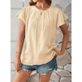 thumbnail image 4 of Women Summer Dressy Pleated Petal Cap Short Sleeve Tops Elegant Casual Loose Fit Tunic Blouse Tees  M, 4 of 8