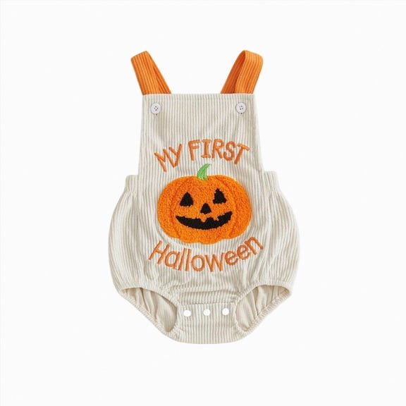 mgoYE My First Halloween Baby Boy Girl Outfit Newborn Pumpkin Bubble Romper Infant Jumpsuit Overalls Cute Pumpkin Clothes(Beige,6-12 Months)