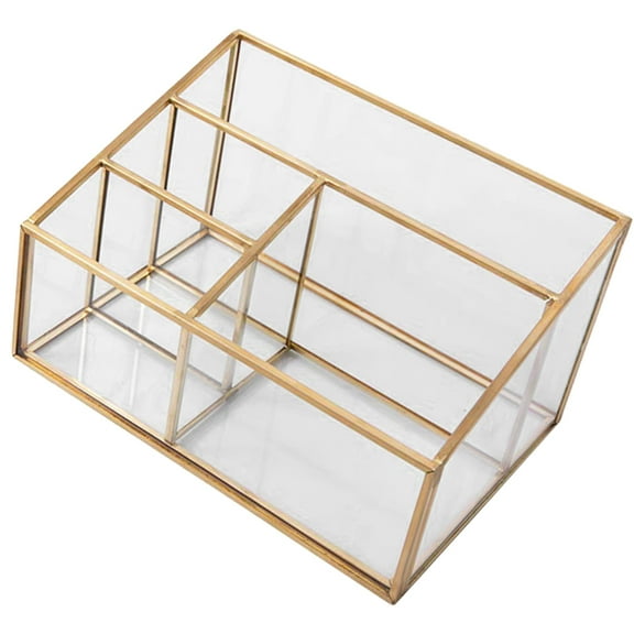 Metal Frame Glass Storage Box Large Makeup Organizer Bag Jewelry Tray Mirror Shelving Travel