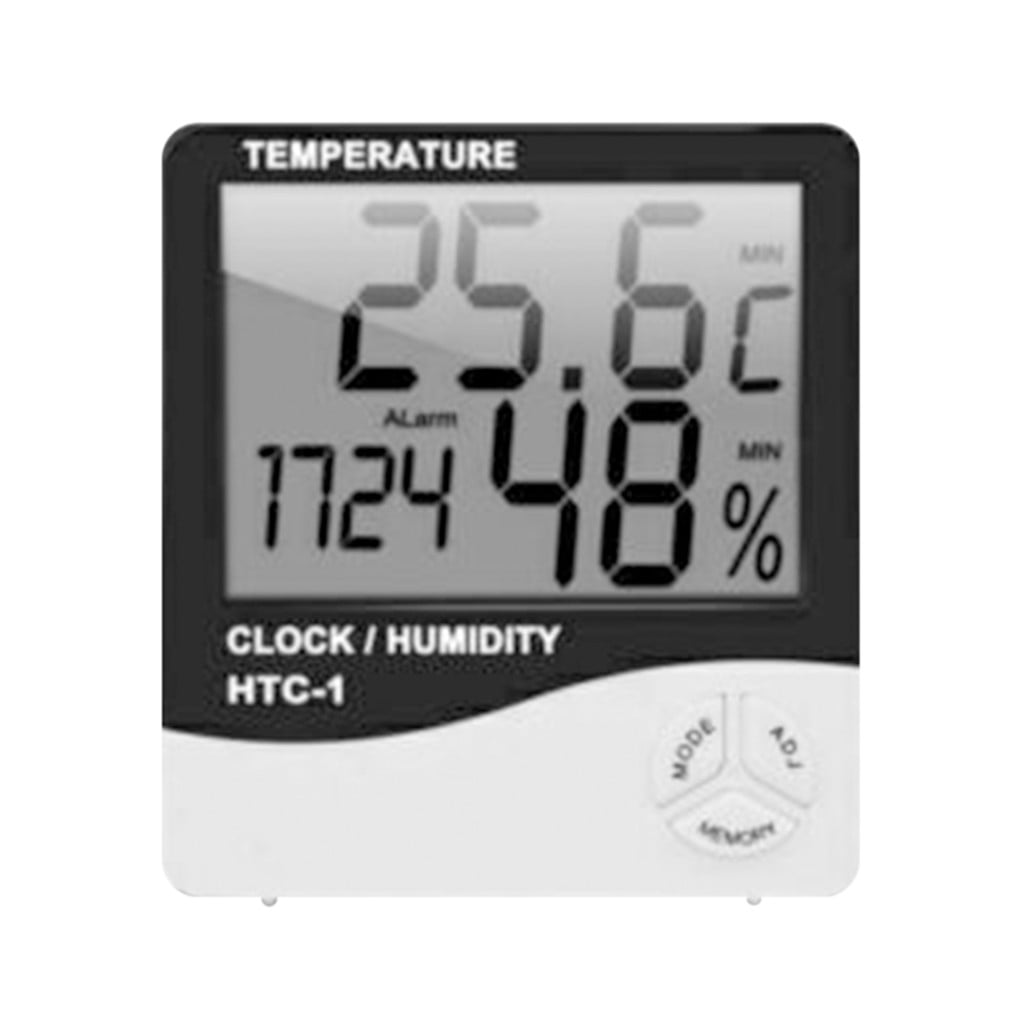 WHITE TEMPERATURE HUMIDITY METER DISPLAY TIME HUMIDITY DIGITAL LCD THERMOMETER 