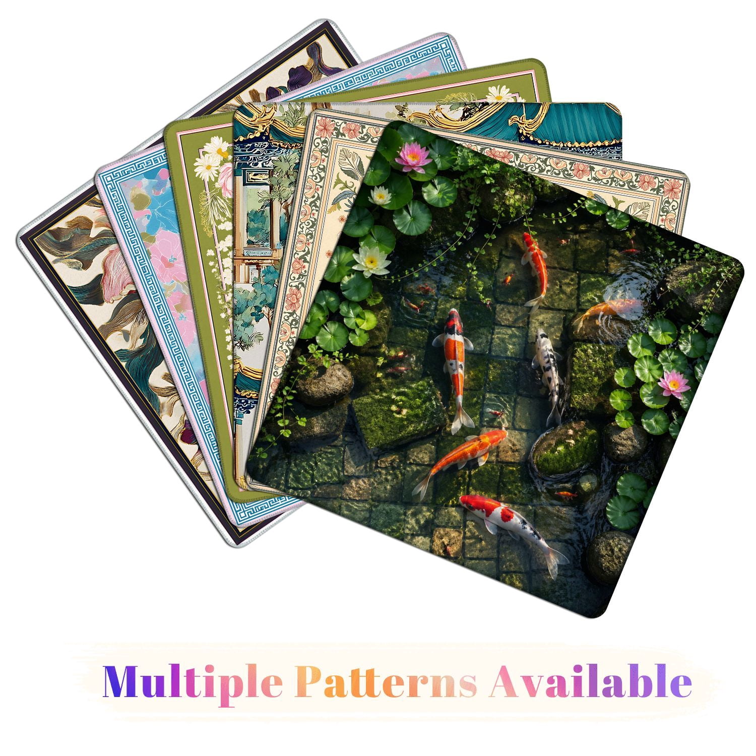 Mahjong Mat 31.5" x 31.5" Colorful Fish Swimming Clear Garden Pond Lily Pads Mossy Stones Non-Slip Noise Reduction American Mahjong Tiles Table Cover for Dominoes Poker Card Board Games Gift