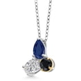 thumbnail image 2 of 925 Silver and 10K Yellow Gold Blue Sapphire and Lab Grown Diamond and Black Sapphire Pendant Necklace for Women | 2.78 Cttw | Pear Shape 8X6MM | Oval 7X5MM | Round 5MM | with 18 inch Chain, 2 of 4