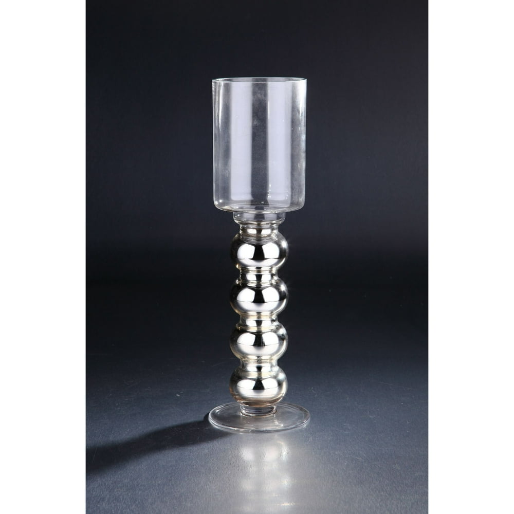 16.5" Silver Hand Blown Glass Hurricane Pillar Candle Holder Walmart