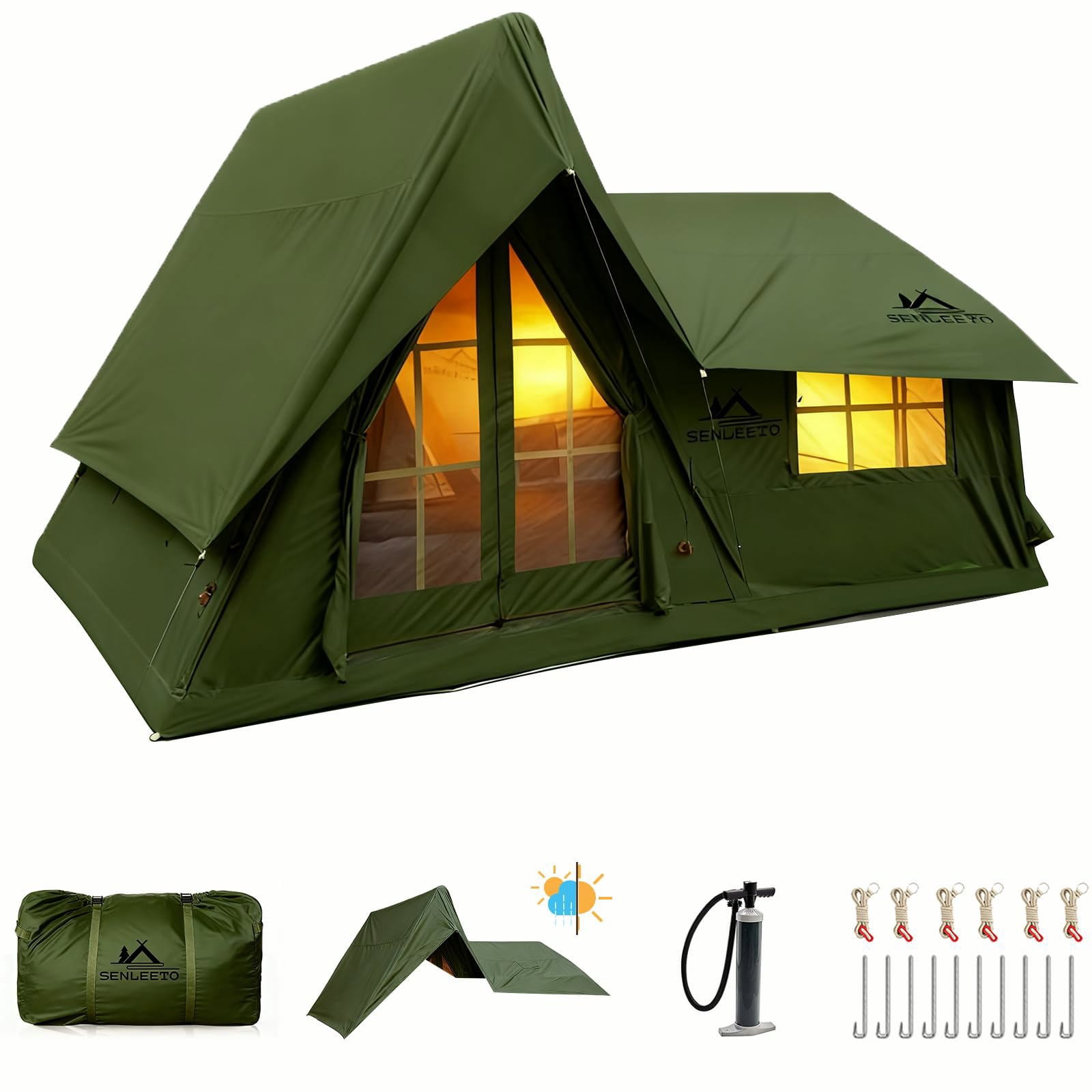 8-12 Person 420D Oxford Tent Green
