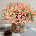 thumbnail image 4 of 12 Bundles Artificial Fake Flowers UV Resistant Plastic Plants Silk Faux Flowers for Outdoor Planters Home Indoor Outside Garden Porch Window DIY Decoration (Pink), 4 of 8