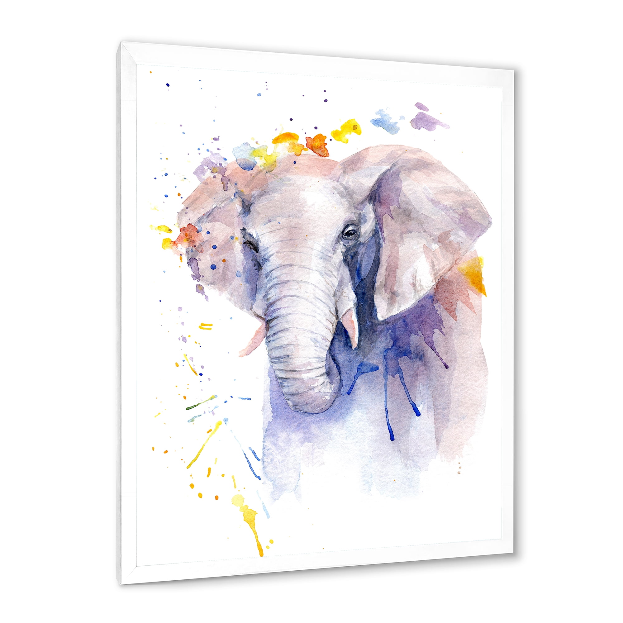 Designart 'Portrait of An Elephant Yellow and Blue Strokes' Farmhouse Framed Art Print