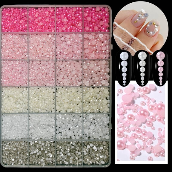 1 Box 6 Colors 4 Sizes Simulated Pearl Transparent Rhinestone Nail Art Decoration DIY Accessories Kit