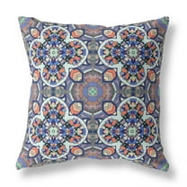 Clover Leaf Floral Suede Zippered Pillow with Insert Gray Blue Orange 16"x16"
