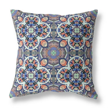 Clover Leaf Floral Suede Zippered Pillow with Insert Gray Blue Orange 16"x16"