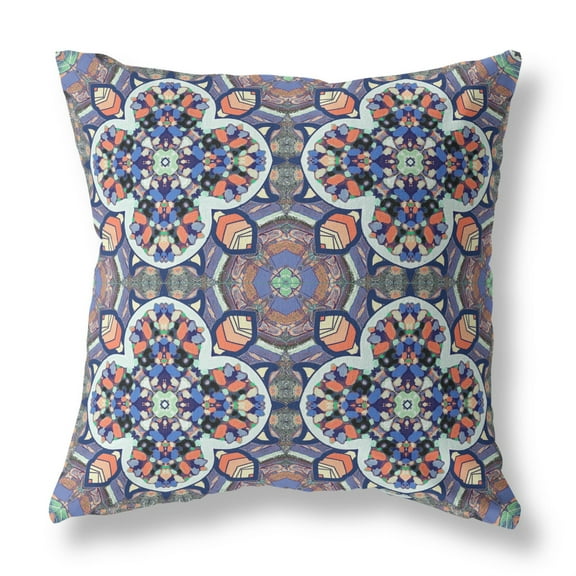 Clover Leaf Floral Suede Zippered Pillow with Insert Gray Blue Orange 16"x16"