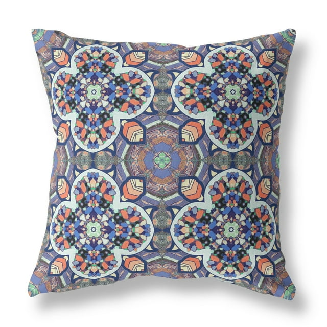 Amrita Sen CAPL535FSDS-ZP-18x18 Coussin en Daim Floral avec Insert Gris Bleu Orange