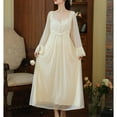 thumbnail image 3 of Previn Women's Long Sleeve Cotton Nightgown Lace Overlay Vintage Victorian Sleep Dress Ruffle Princess Bell Sleeve Layered Tulle Long Pajama Dress Soft Cute Sleepwear Apricot Medium, 3 of 4
