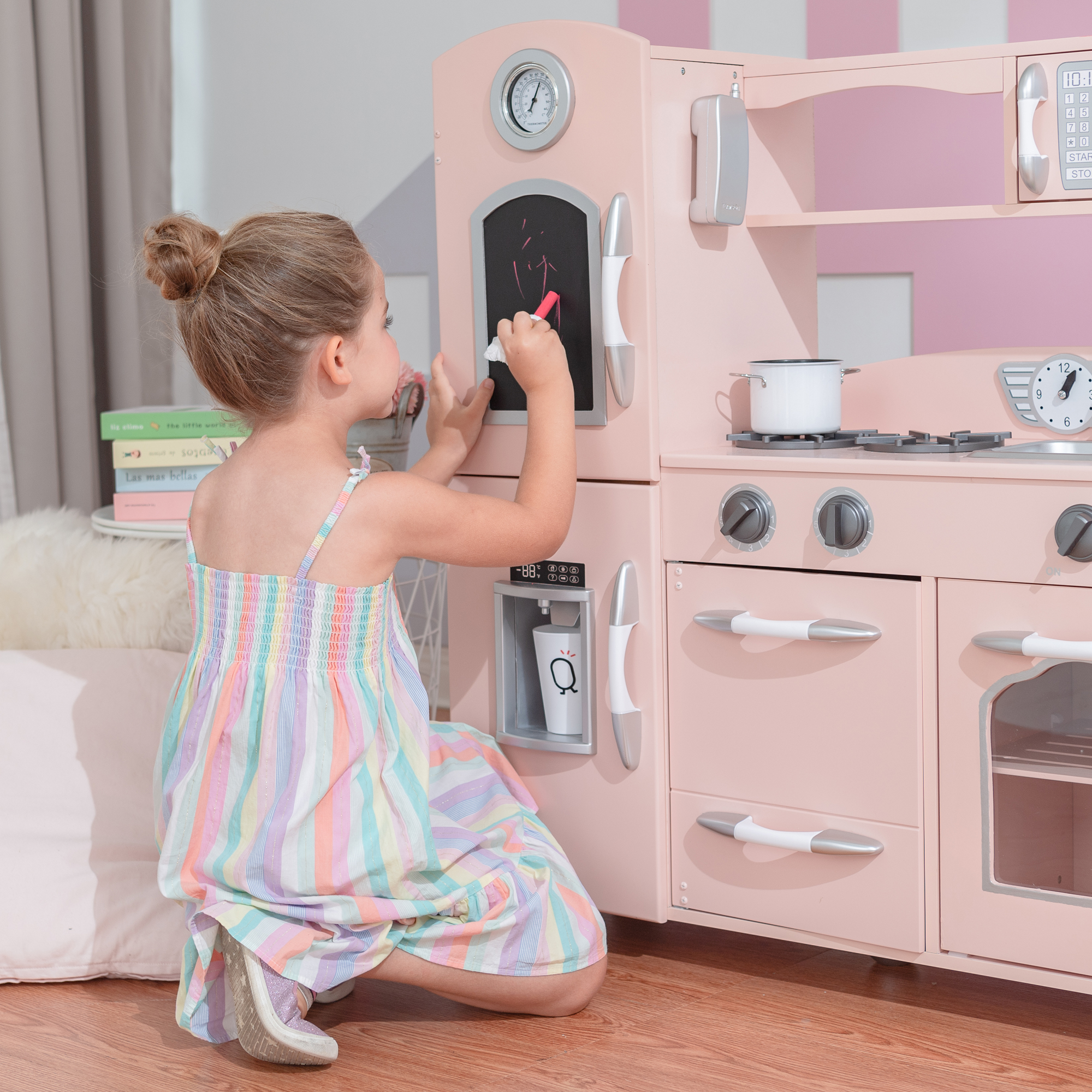 Pink Wooden Toy Kitchen with Fridge Freezer and Oven by Teamson 