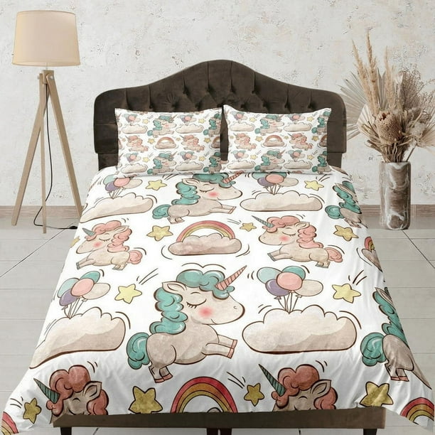 Unicornio Blanco Juego de Funda Nórdica Colcha lindo, Animal Dormitorio Ropa de cama con