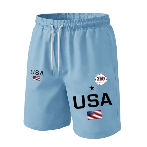 Iaqnaocc 4th Of July Mens Shorts Big and Tall USA Flag Gym Shorts Men Drawstring Quick Dry Athletic Baggy Beach Shorts for Men With Pockets Light Blue 4XL