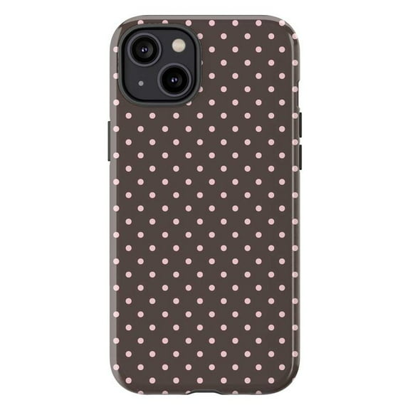 Chocolate Brown Polka Dot Phone Case, Retro Pink Dot Pattern with Cute Vintage Aesthetic, Protective Cover Compatible with iPhone 16 15 14 13 12 11 Plus Pro Max Mini