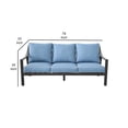thumbnail image 6 of Benjara Noe 79 Inch Aluminum Patio Outdoor Sofa, Sloped Arms, Dark Black, Blue, 6 of 6