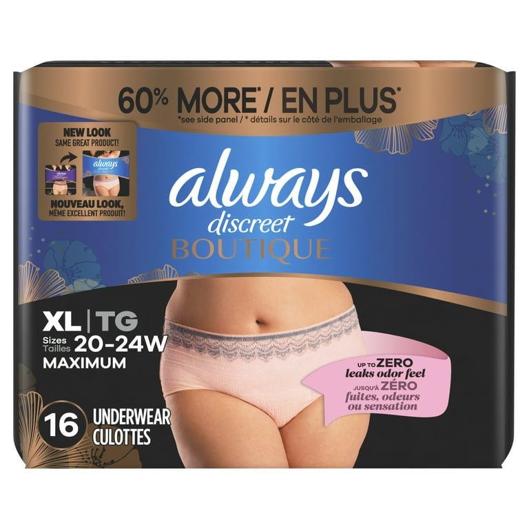 Always Discreet Always Discreet Boutique, Incontinence & Postpartum  Underwear, Maximum Protection, S/m, 24 Ct, 24 Count : : Health &  Personal Care
