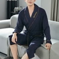 thumbnail image 2 of Mens Bathrobe Mens Pajamas Robes Sets Vertical Stripes Sets Soft Comfy Casual Loungewear Mens Robes Dark Blue XXXXL, 2 of 4
