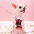 thumbnail image 4 of Arnés y correa de chaleco de malla ajustable para mascotas con linda campana para cachorros, perros y gatos pequeños y medianos, fresa rosa, S: cofre 9.5-14quot; Feliz Sencillez, 4 of 5