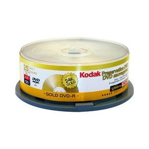 Kodak DVD-R, 4.7GB, 24K Gold Layered, Branded, 25/Spindle