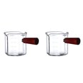 thumbnail image 1 of 2X Taza medidora de vidrio con mango de madera para espresso, jarra de leche de doble boca, suministros de café, taza medidora de cocina transparente de 120 ml, 1 of 6