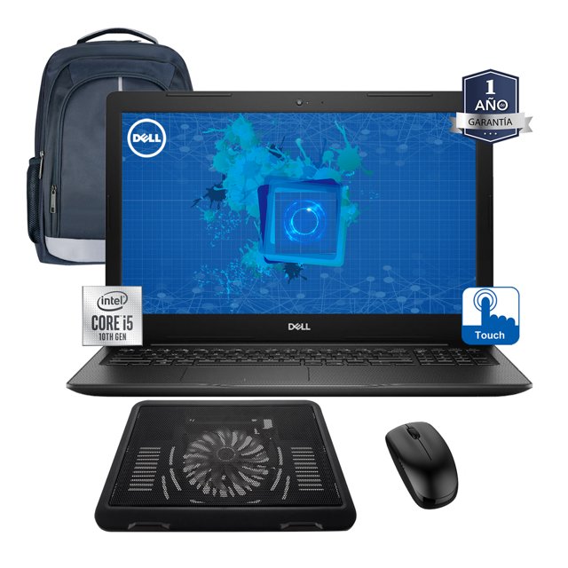 Laptop Dell Dell Inspiron 3593 Intel I5 10th 512gb 12gb TouchScreen - Negro más Mochila, Base Enfriadora y Mouse