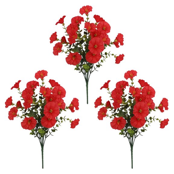 Outdoor Artificial Flowers Set of 3, Silk Fake Flower Bushes for Patio Garden Front Porch Decor, UV Resistant No Maintenance