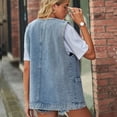 thumbnail image 2 of SWSMCLT Women's V Neck Jean Jacket Soft Sleeveless Pockets Denim Vest Jackets Tank Top Loose Fit Oversized Spring Fall Top Casual Fashion Light Blue Large, 2 of 5